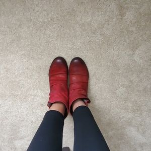 Red burnished ankle boots